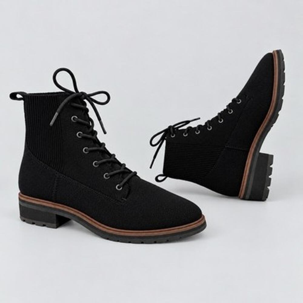 Rothy’s The Laced Lug Boot Black Women’s Size 10 Knit Lace Up Ankle Boots